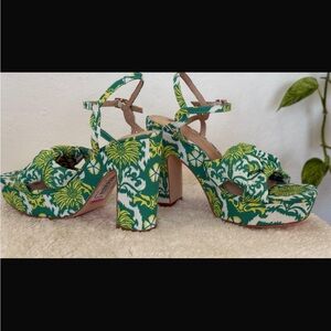 ANTONIO MELANI Green and Yellow Floral Platform Heels